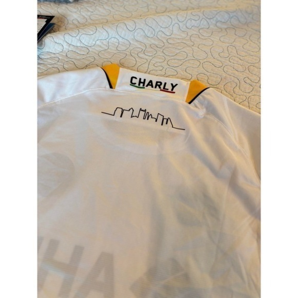 Charly Soccer Jersey Adult‎ G/L White Yellow AHN 84 Lumber New Tag - Picture 7 of 7